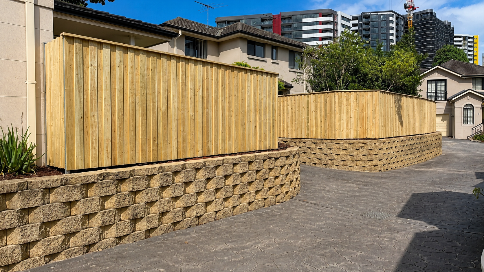 Timber Slat Retaining Wall Fencing - Dee Why - Aesthetic Fencing and Gates