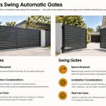 Sliding vs swing automatic gates comparison showing space requirements and best use cases